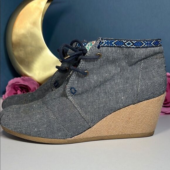 Cute Lace Up Denim Wedge Heel Chucka Booties from Bob's by Sketchers Womens 10 - Picture 4 of 10